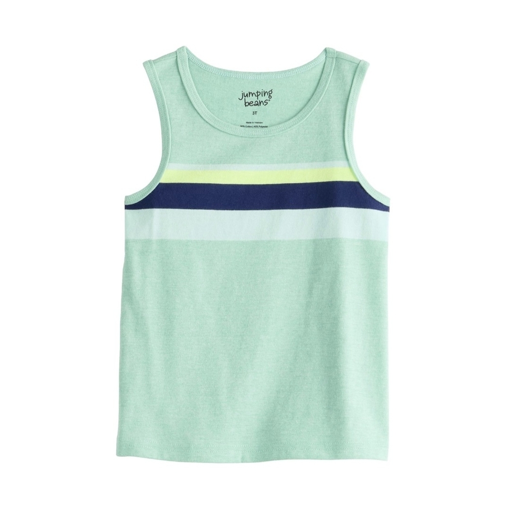 Jumping Beans Boys Mint Green Blue Striped Tank Size 12M - NWT ☀️